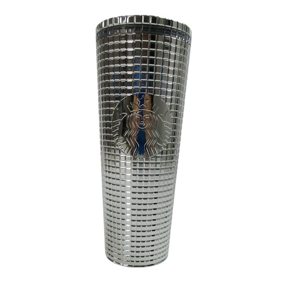 NWT Starbucks Holiday Silver Disco Ball Metallic Bling Plastic Tumbler Cup 24 oz